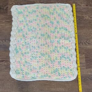 Handmade Crochet Pastel Multicolor Lap Or Baby Blanket Preloved 28" X 22"